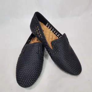 Birdies The Starling Black Woven Flat Slip On Vegan Leather Loafers Size 8.5