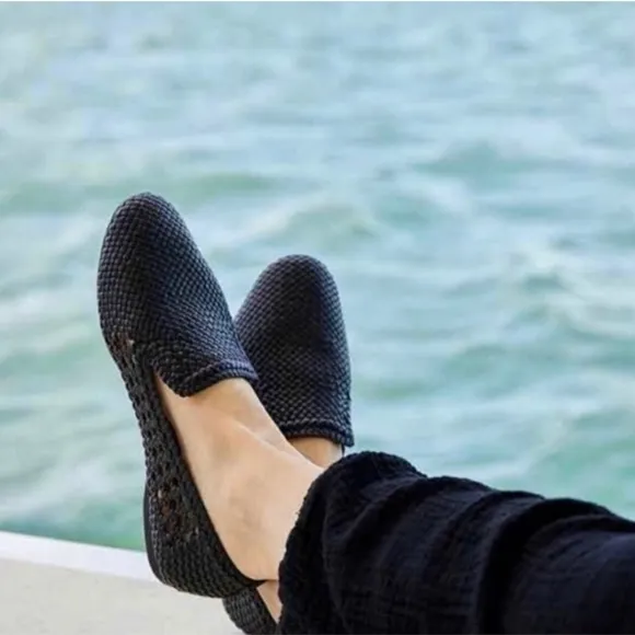 Birdies The Starling Black Woven Flat Slip On Vegan Leather Loafers Size 8.5