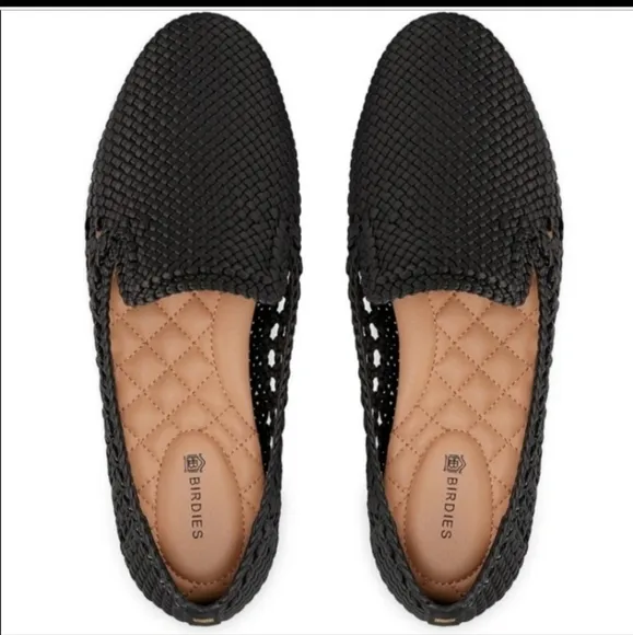 Birdies The Starling Black Woven Flat Slip On Vegan Leather Loafers Size 8.5