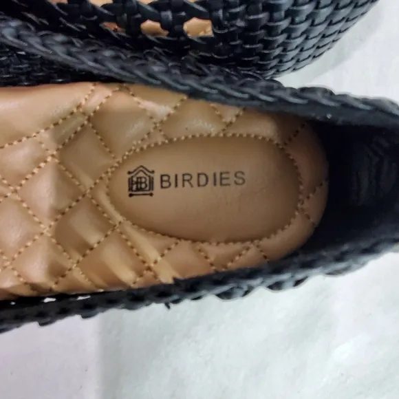 Birdies The Starling Black Woven Flat Slip On Vegan Leather Loafers Size 8.5