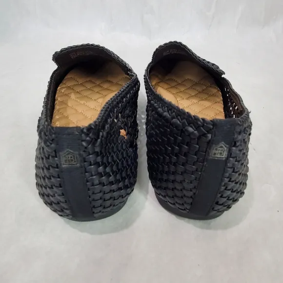 Birdies The Starling Black Woven Flat Slip On Vegan Leather Loafers Size 8.5