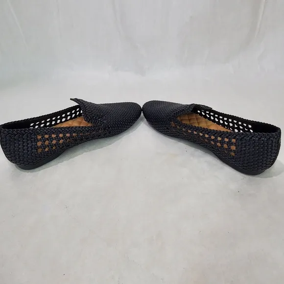 Birdies The Starling Black Woven Flat Slip On Vegan Leather Loafers Size 8.5