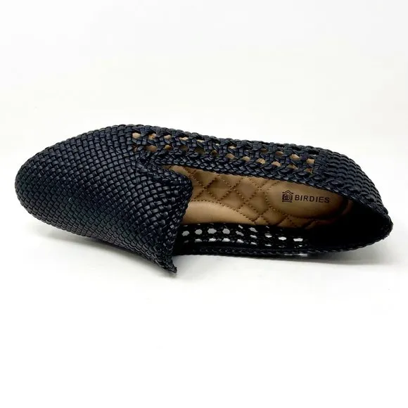 Birdies The Starling Black Woven Womens Slip On Vegan Leather Loafers
