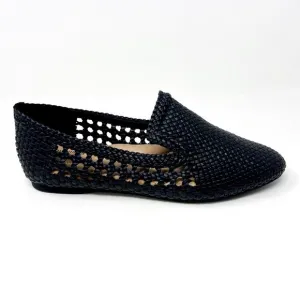 Birdies The Starling Black Woven Womens Slip On Vegan Leather Loafers