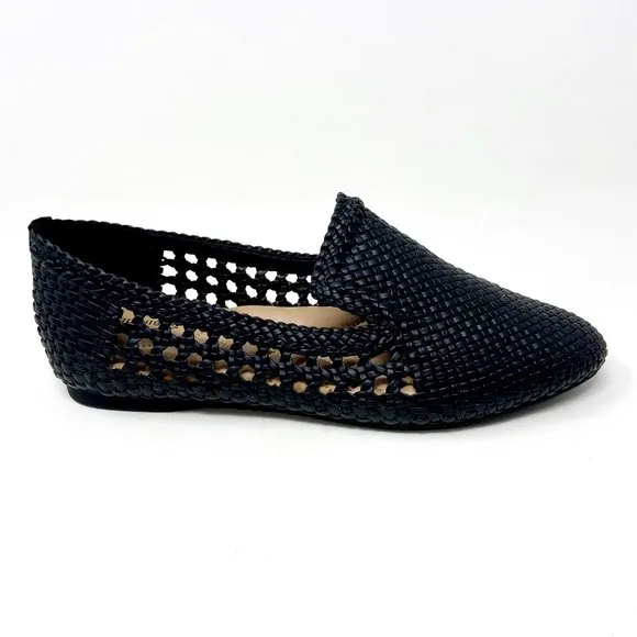 Birdies The Starling Black Woven Womens Slip On Vegan Leather Loafers