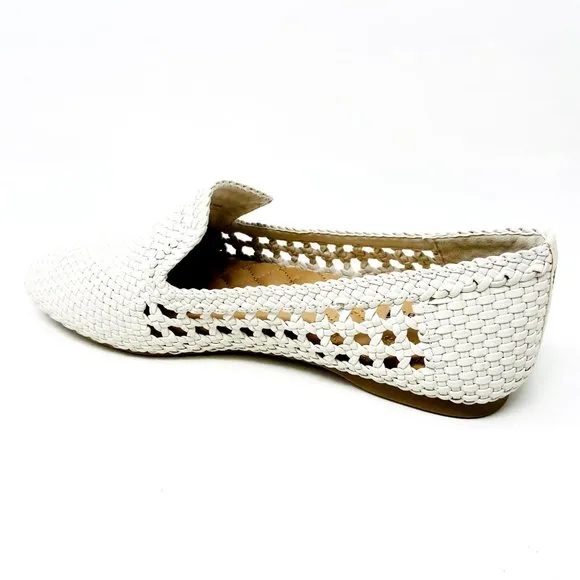Birdies The Starling White Woven Womens Slip On Vegan Leather Loafers