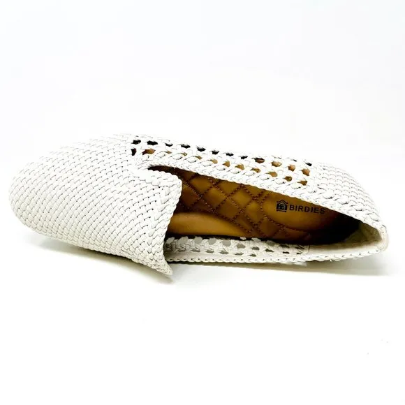 Birdies The Starling White Woven Womens Slip On Vegan Leather Loafers