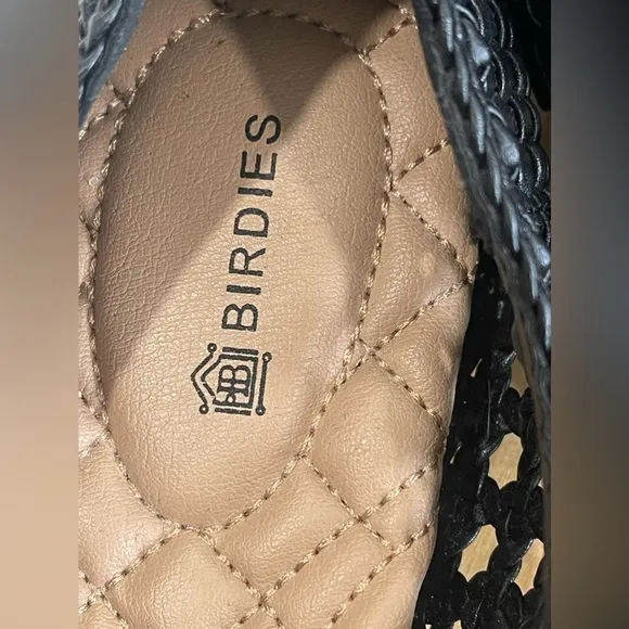 Birdies Women's Black Vegan Leather Woven Starling Flat Loafers Size 55