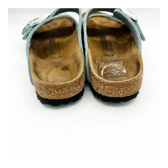 Birkenstock Arizona Double Buckle Leather Slide Sandal Gator Gleam Green 38/ 7.5