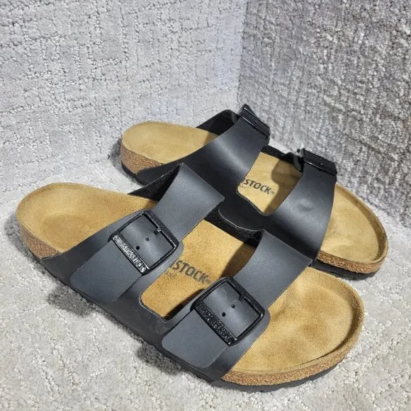 Birkenstock Arizona Size 41 L10 M8 Black Birko-Flor Double Strap Buckle Sandals