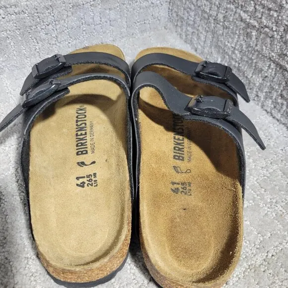 Birkenstock Arizona Size 41 L10 M8 Black Birko-Flor Double Strap Buckle Sandals
