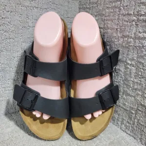 Birkenstock Arizona Size 41 L10 M8 Black Birko-Flor Double Strap Buckle Sandals