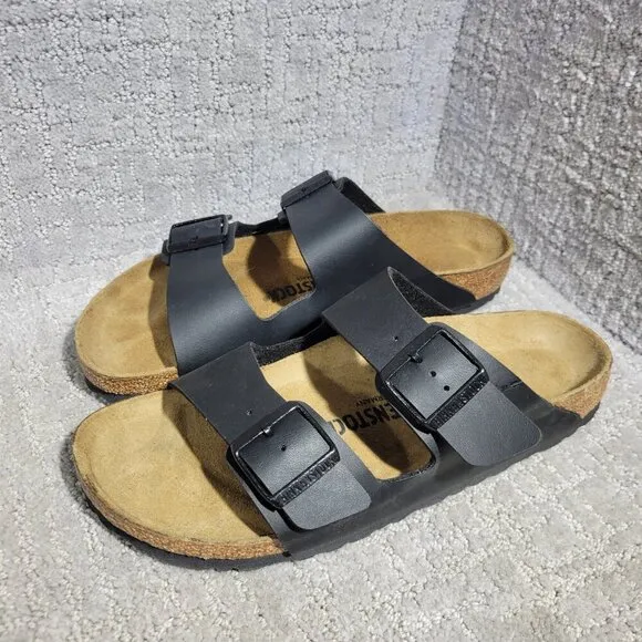 Birkenstock Arizona Size 41 L10 M8 Black Birko-Flor Double Strap Buckle Sandals
