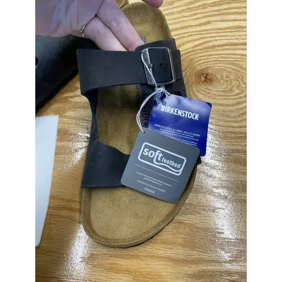Birkenstock Arizona Soft Footbed Slide Sandals Men's 12 Black Leather Slip-On