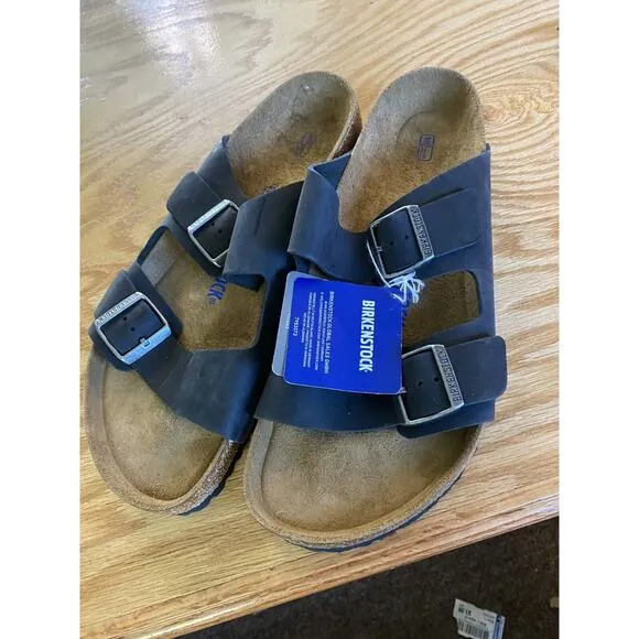 Birkenstock Arizona Soft Footbed Slide Sandals Men's 12 Black Leather Slip-On
