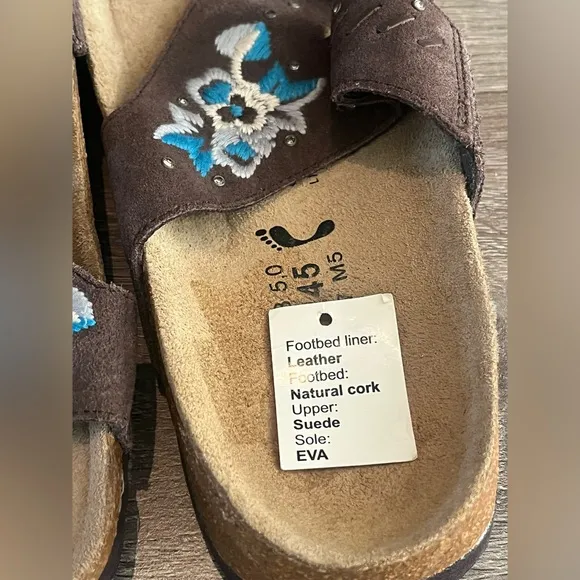Birkenstock Betula Zara Floral Embroidered Suede Sandals Slides Open Toe Brown