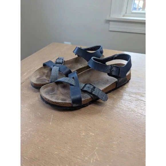 Birkenstock Birki's Lille Sandals women's size 9 (40) blue linen beige leather