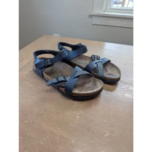 Birkenstock Birki's Lille Sandals women's size 9 (40) blue linen beige leather