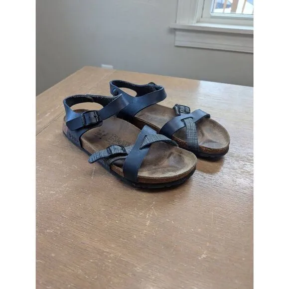 Birkenstock Birki's Lille Sandals women's size 9 (40) blue linen beige leather