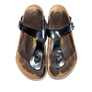 Birkenstock Black Patent Leather Gizeh Sandals EU 39 Sz 8 or 8.5 Germany Slip On
