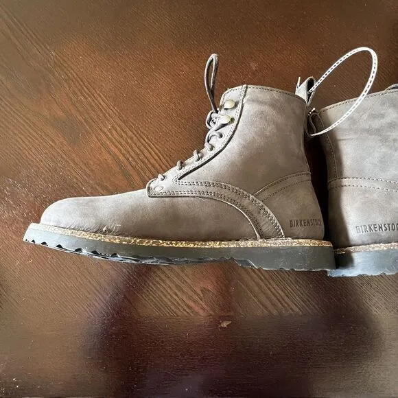 Birkenstock Bryson Shearling Gray‎ Nubuck Leather Combat Boots Size W7/M5 NWOB