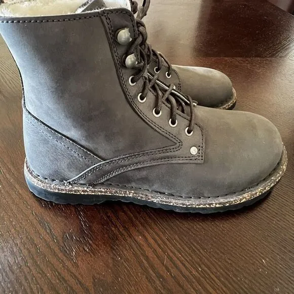 Birkenstock Bryson Shearling Gray‎ Nubuck Leather Combat Boots Size W7/M5 NWOB