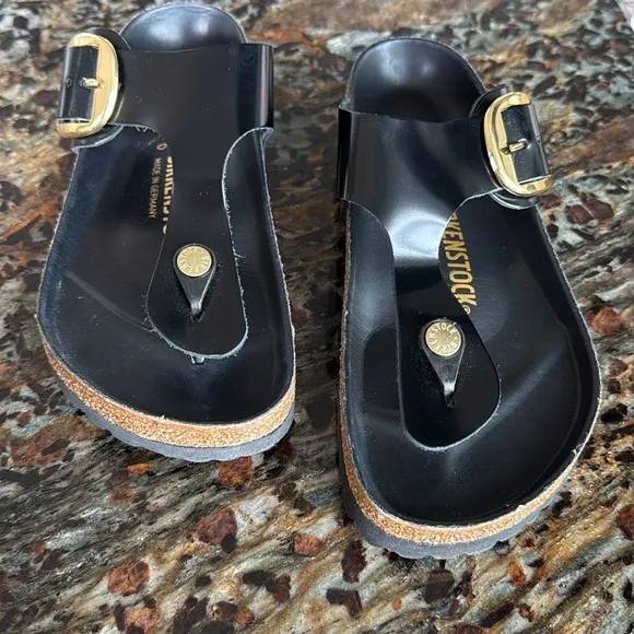 Birkenstock Gizeh Big Buckle Sandals size 37 Glossy Black New w/out box NWOT