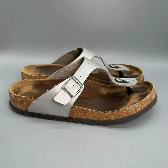 Birkenstock Gizeh Birko-Flor Women 11 Men 9 Silver Sandals Slip-On Thong Buckle