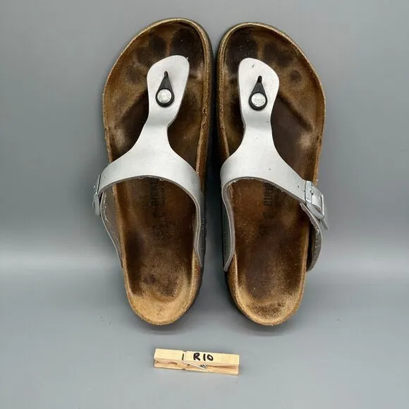Birkenstock Gizeh Birko-Flor Women 11 Men 9 Silver Sandals Slip-On Thong Buckle
