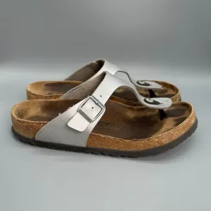 Birkenstock Gizeh Birko-Flor Women 11 Men 9 Silver Sandals Slip-On Thong Buckle