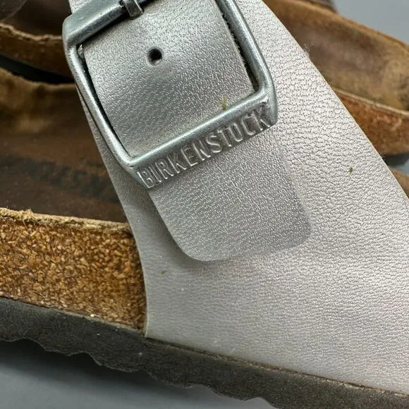 Birkenstock Gizeh Birko-Flor Women 11 Men 9 Silver Sandals Slip-On Thong Buckle