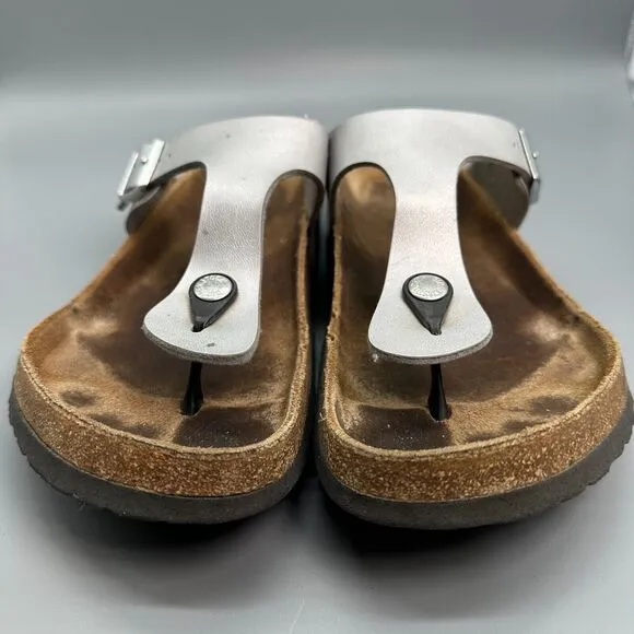 Birkenstock Gizeh Birko-Flor Women 11 Men 9 Silver Sandals Slip-On Thong Buckle