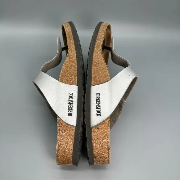 Birkenstock Gizeh Birko-Flor Women 11 Men 9 Silver Sandals Slip-On Thong Buckle