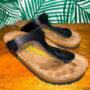 Birkenstock Gizeh Black Pebbled Strap Slide Sandals Women’s Size 7