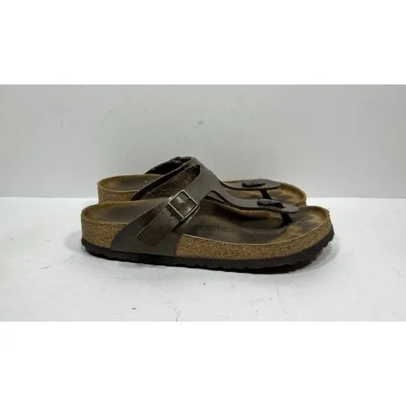 Birkenstock Gizeh Golden Brown Leather Slip On Thong Sandals Women's Size 9