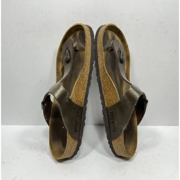 Birkenstock Gizeh Golden Brown Leather Slip On Thong Sandals Women's Size 9