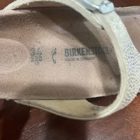 Birkenstock Gizeh Sandals 34 3 Sliver Metallic Disco Ball Leather Slip On Thong