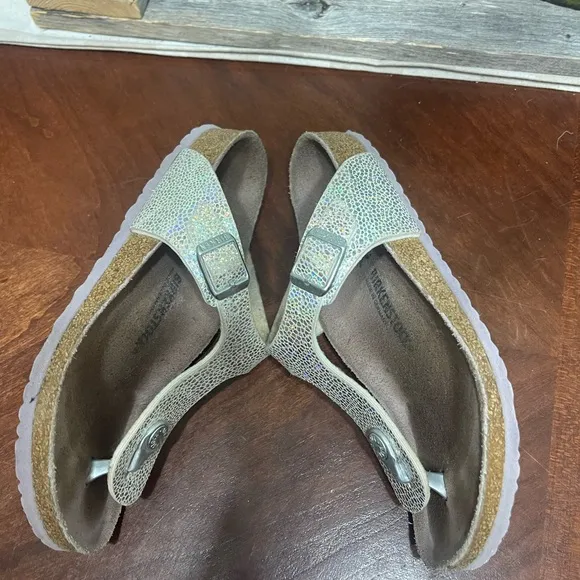 Birkenstock Gizeh Sandals 34 3 Sliver Metallic Disco Ball Leather Slip On Thong