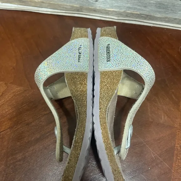 Birkenstock Gizeh Sandals 34 3 Sliver Metallic Disco Ball Leather Slip On Thong