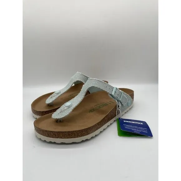 Birkenstock Gizeh Vegan Textured Sz 9 Slip On Sandals Light Blue T-Bar Thong