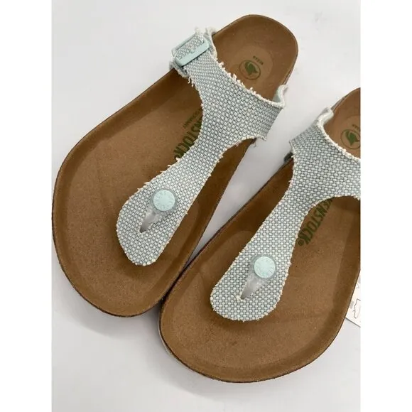 Birkenstock Gizeh Vegan Textured Sz 9 Slip On Sandals Light Blue T-Bar Thong