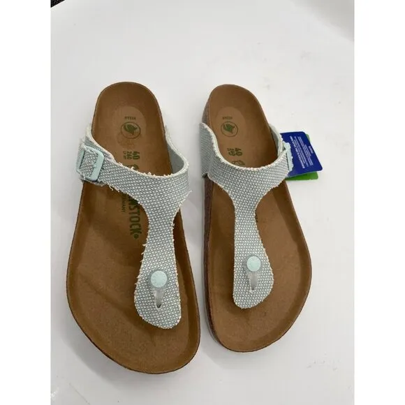 Birkenstock Gizeh Vegan Textured Sz 9 Slip On Sandals Light Blue T-Bar Thong