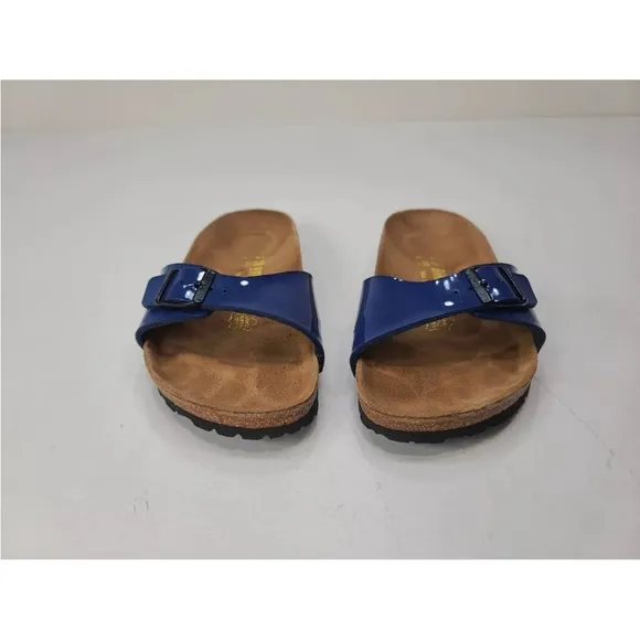 Birkenstock Madrid Sandals Patent Blue Single Strap Size 38/ 7 Ladies
