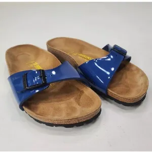 Birkenstock Madrid Sandals Patent Blue Single Strap Size 38/ 7 Ladies