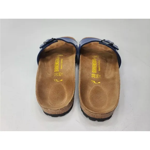Birkenstock Madrid Sandals Patent Blue Single Strap Size 38/ 7 Ladies