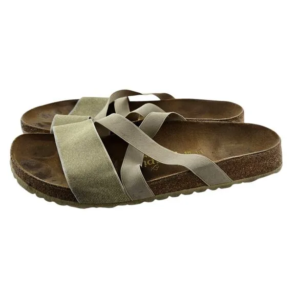 Birkenstock Papillio Cosma Sandals Womens 11 Narrow Stretch Slip On Beige Gold