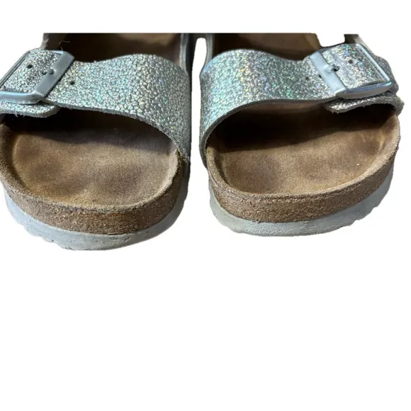 Birkenstock Silver Double Strap Leather SandalsSize 9.5 or 10” footbed