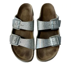 Birkenstock Silver Double Strap Leather SandalsSize 9.5 or 10” footbed