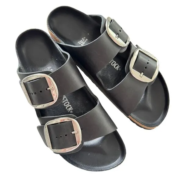 Birkenstock Women's Black Arizona Big Buckle Slip-On Flat Sandals Size 10.5