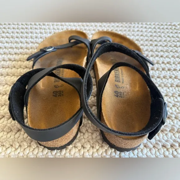 Birkenstock Women’s Yara Black Ankle Strap Toe Loop Sandals EUR 40 US 9, 9.5